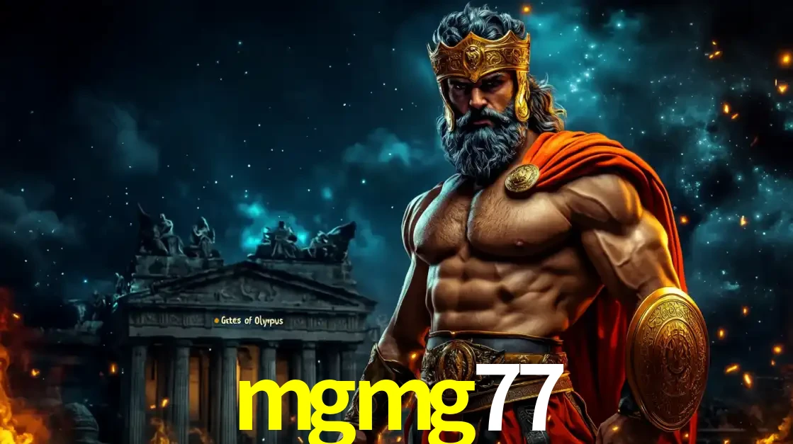 O poderoso Zeus do jogo de slot Gates of Olympus em frente ao seu templo, pronto para lançar multiplicadores divinos e prêmios épicos no cassino online mgmg77.